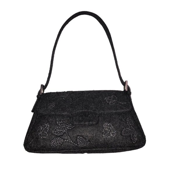 Handbag Gray Textured Leaves Fabric Shoulder Bag Purse Fall Felted Liz Claiborne - Picture 1 of 12